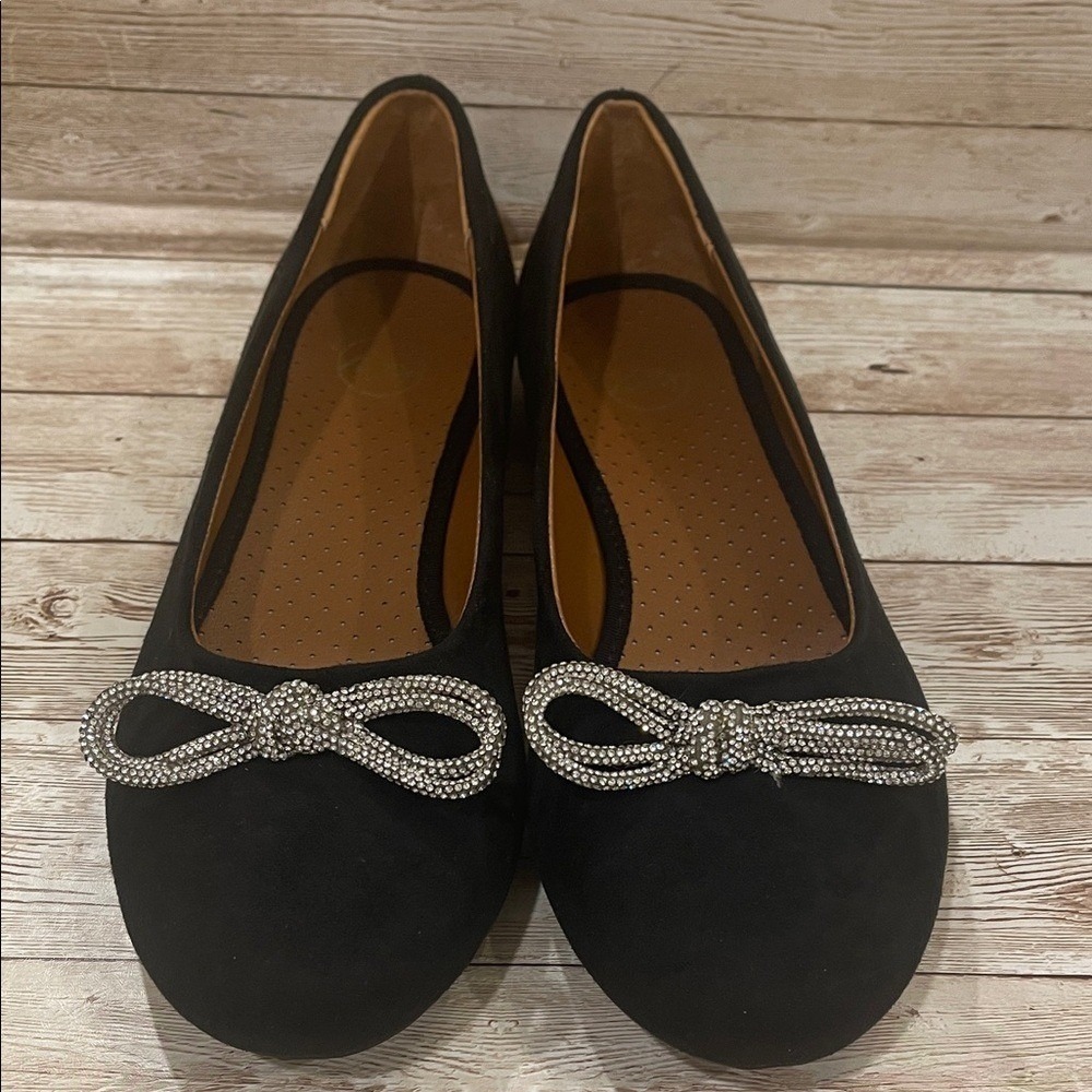 White Mountain Womens Black Rhinestone Bow Ballet Flats Sashimi W35004 Size 9M - Picture 9 of 11